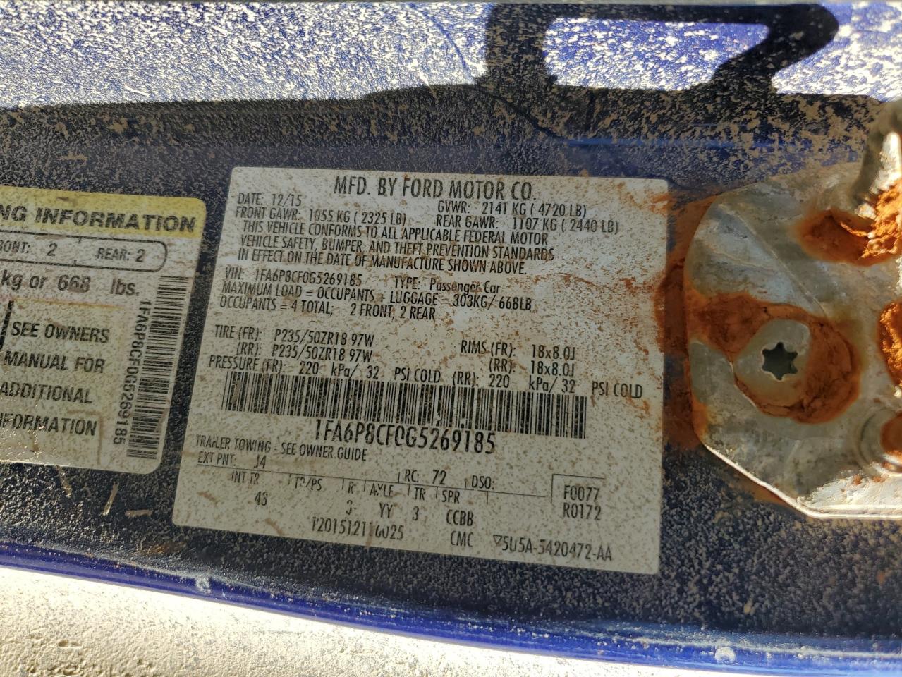 2016 Ford Mustang VIN 1FA6P8CF0G5269185 photo 12