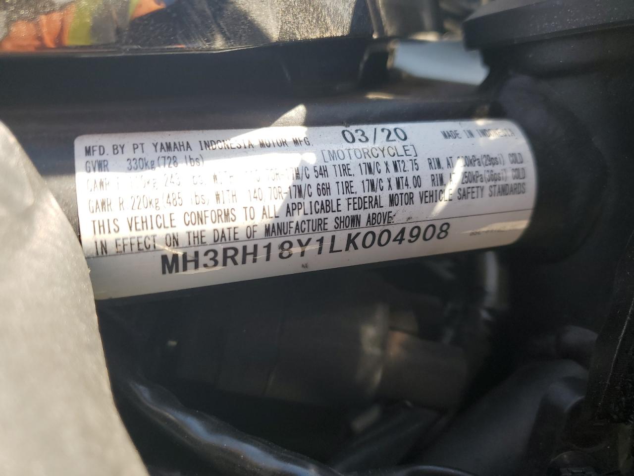 2020 YAMAHA Yzfr3 a VIN MH3RH18Y1LK004908 photo 9