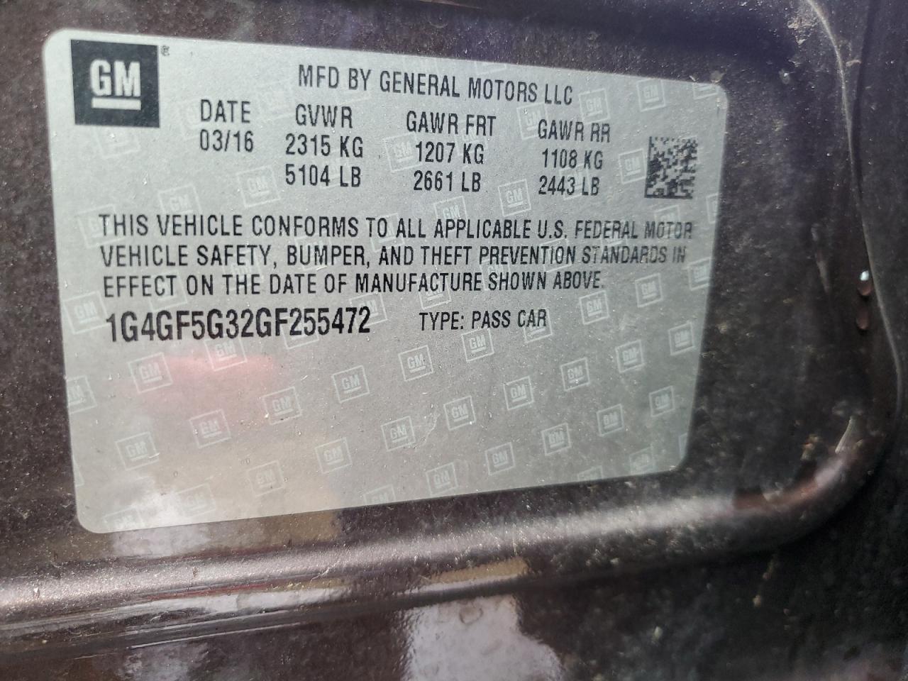 2016 Buick Lacrosse VIN 1G4GF5G32GF255472 photo 12
