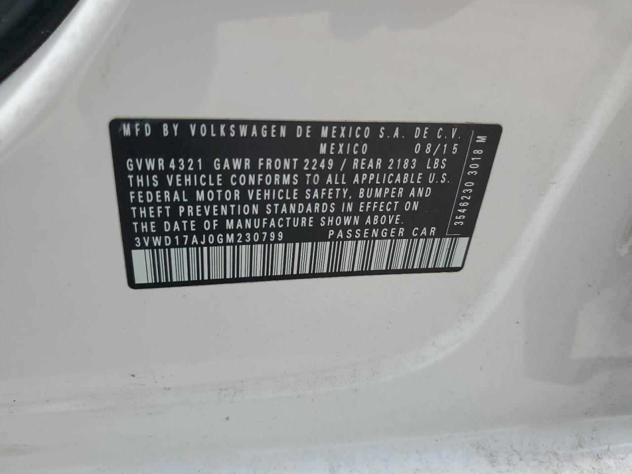 2016 Volkswagen Jetta VIN 3VWD17AJ0GM230799 photo 12