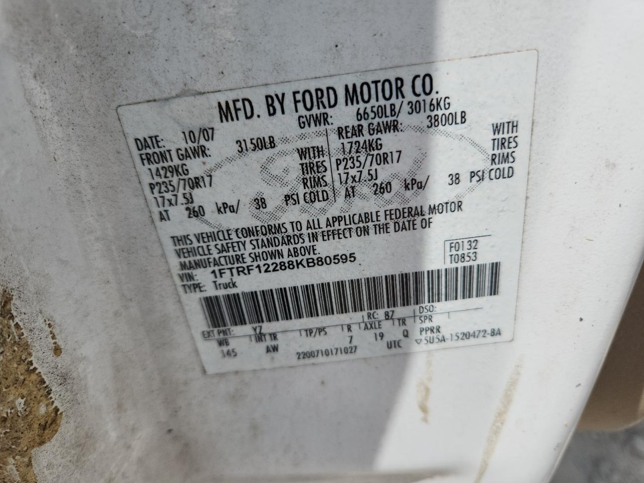 2008 Ford All models VIN 1FTRF12288KB80595 photo 12