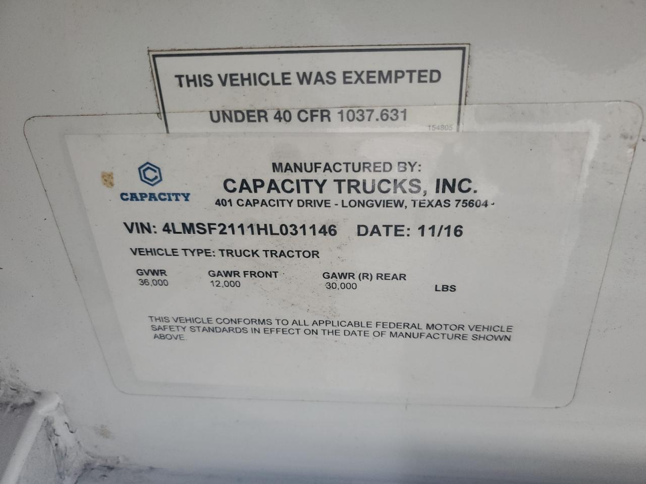 2017 CAPACITY All models VIN 4LMSF2111HL031146 photo 10
