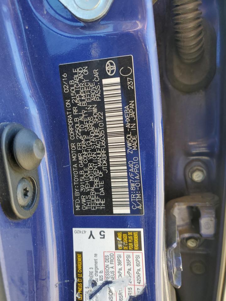 2016 Toyota Prius VIN JTDKBRFU6G3510122 photo 12