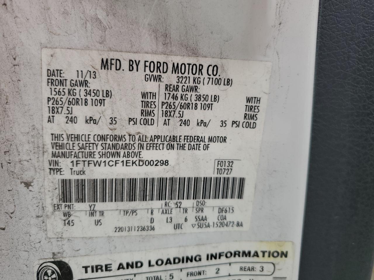 2014 Ford F-150 VIN 1FTFW1CF1EKD00298 photo 12