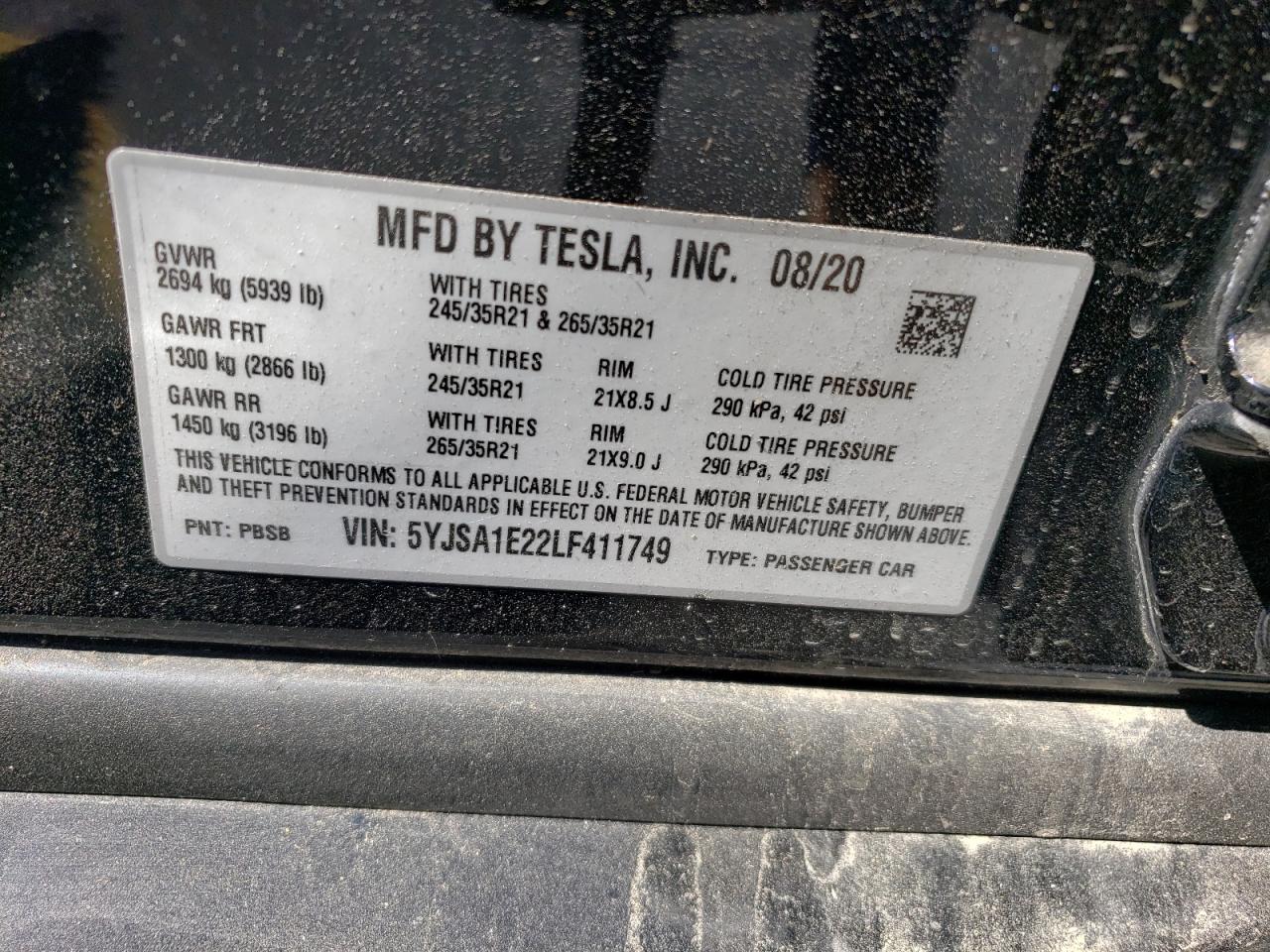 2020 Tesla Model s VIN 5YJSA1E22LF411749 photo 12