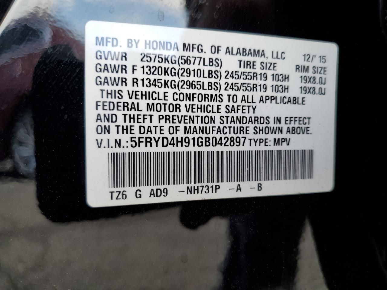 2016 Mdx VIN 5FRYD4H91GB042897 photo 12