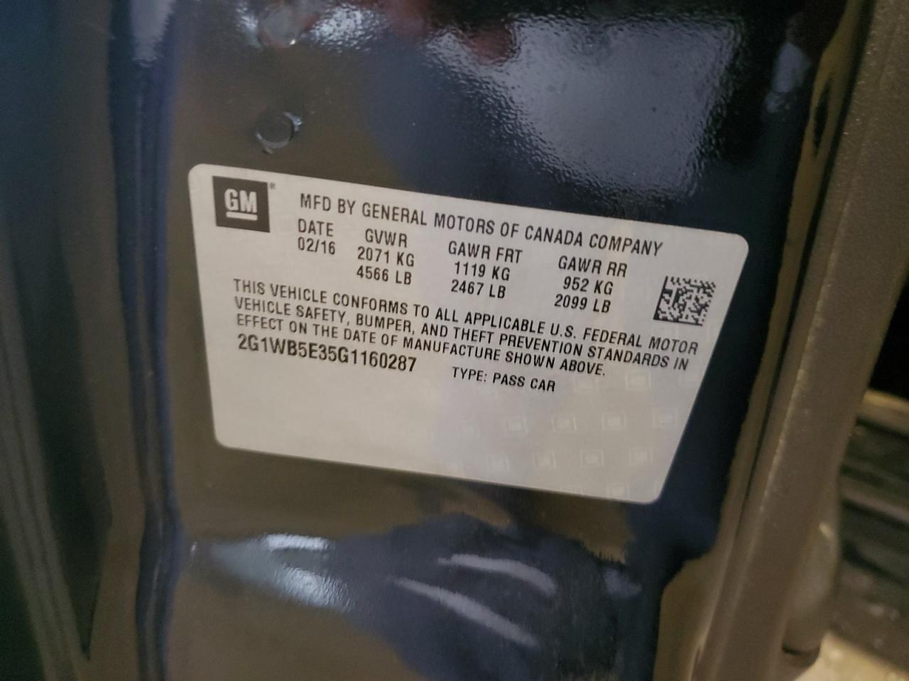 2016 CHEVROLET Impala VIN 2G1WB5E35G1160287 photo 12