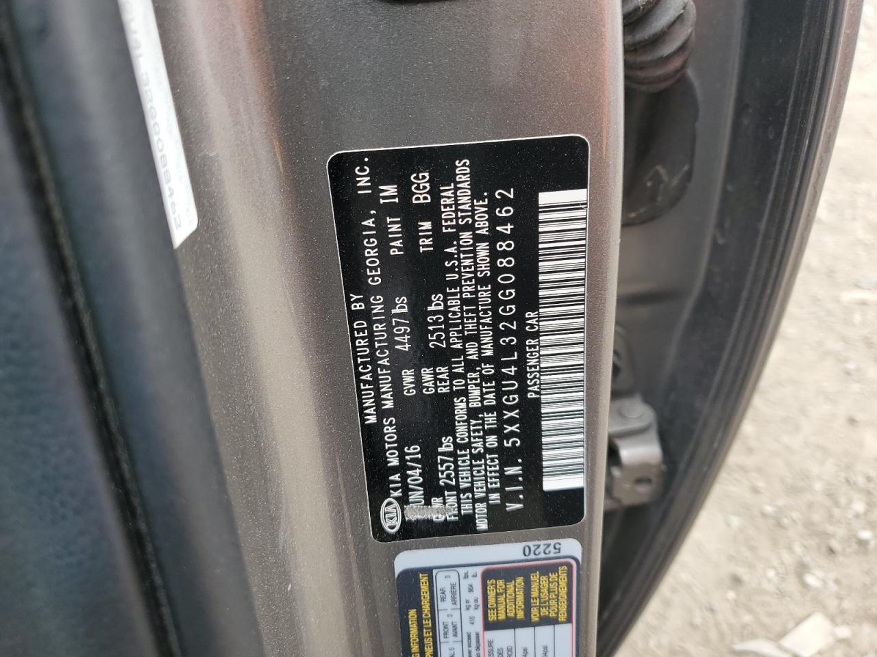 2016 KIA Optima VIN 5XXGU4L32GG088462 photo 12