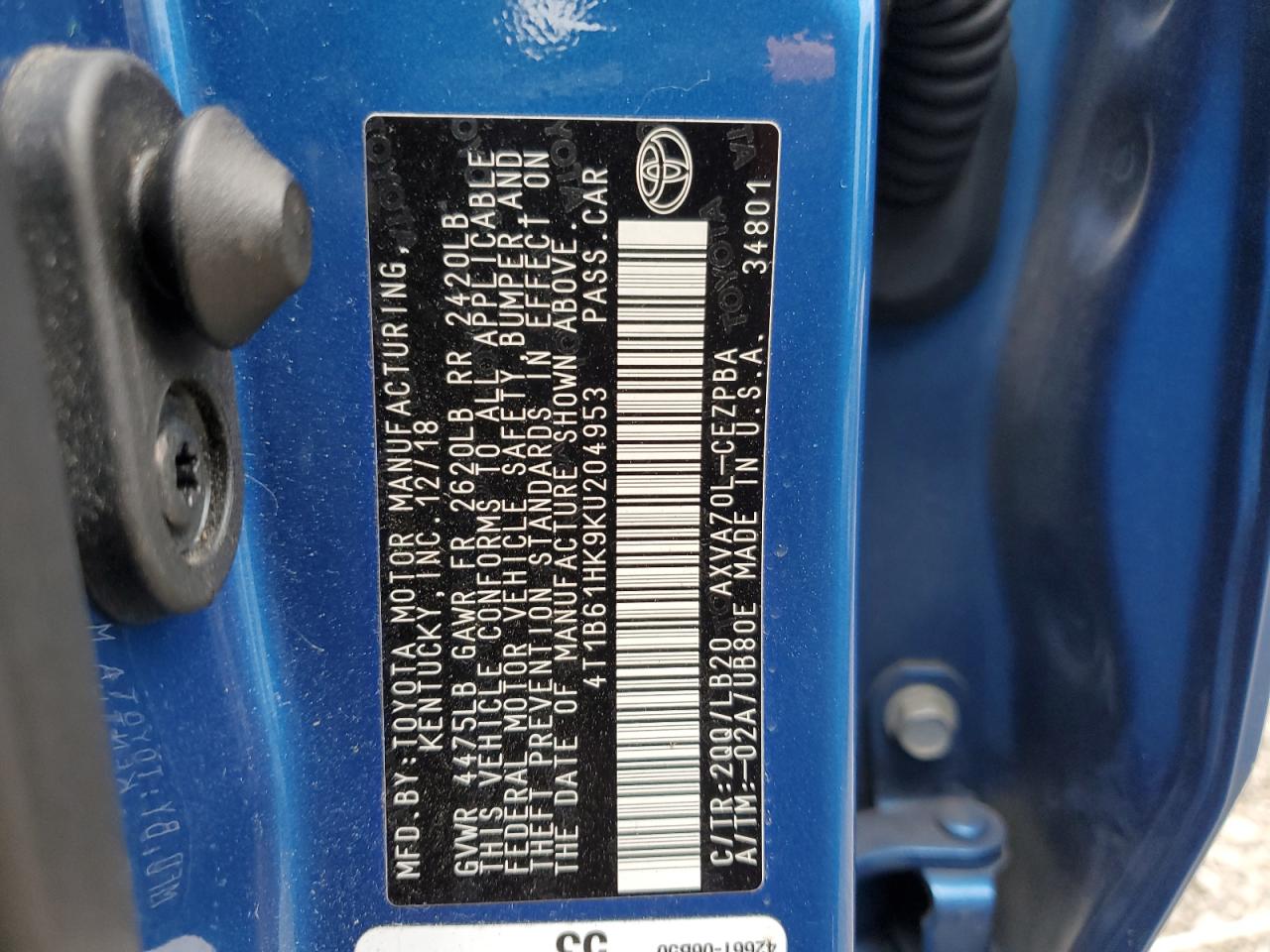 2019 Toyota Camry VIN 4T1B61HK9KU204953 photo 12