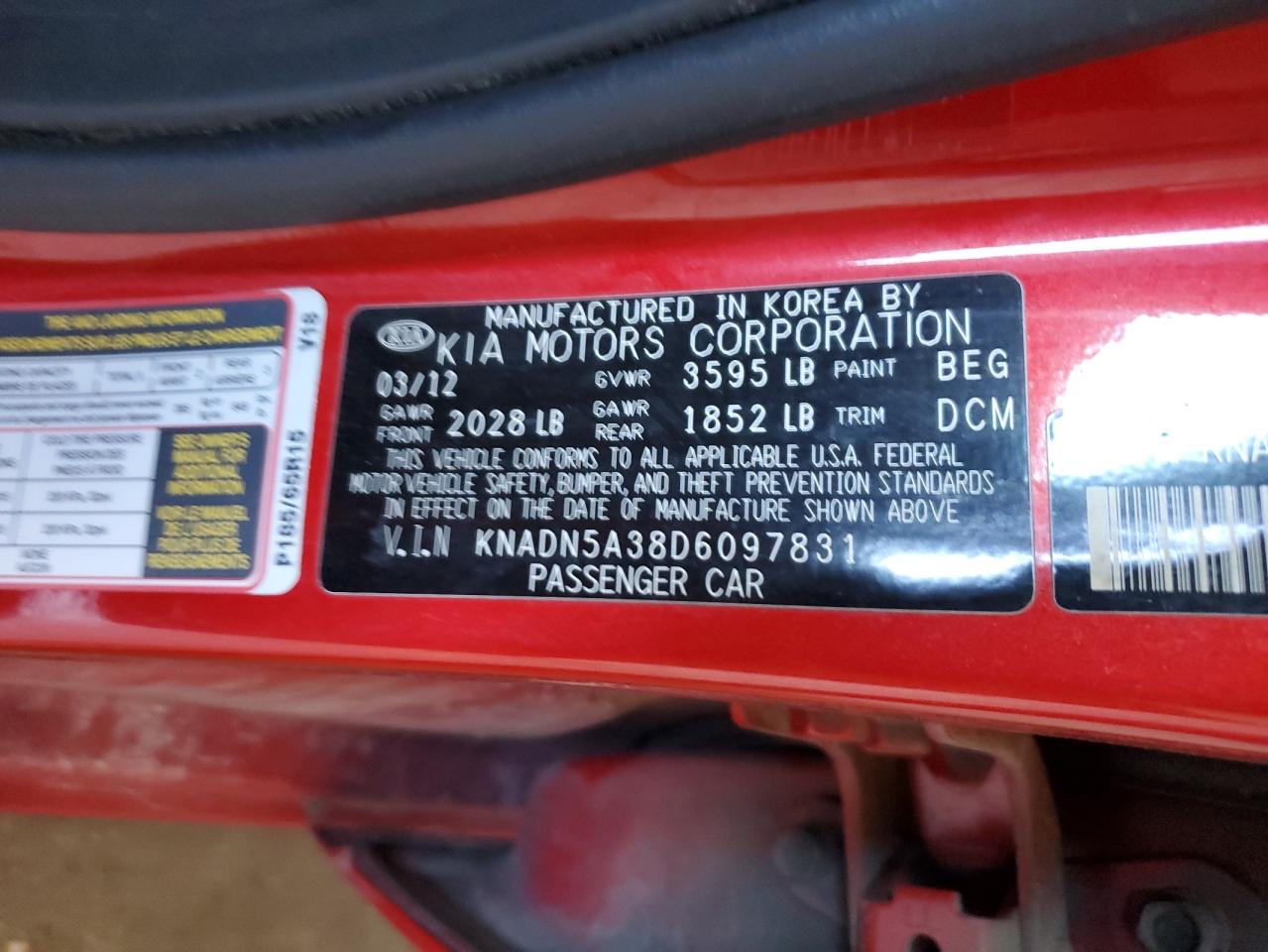 2013 Kia Rio VIN KNADN5A38D6097831 photo 12