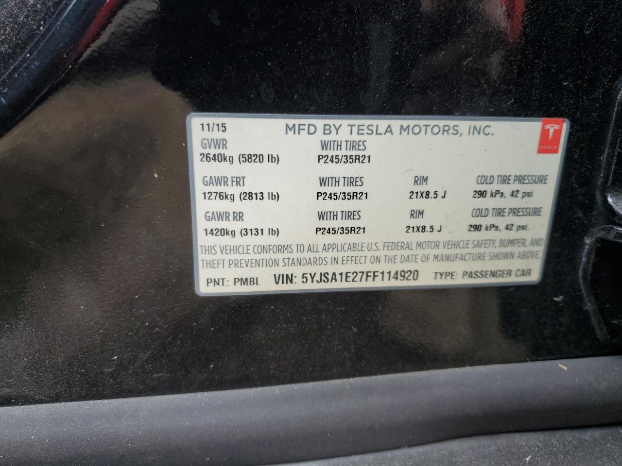 2015 TESLA Model s VIN 5YJSA1E27FF114920 photo 12