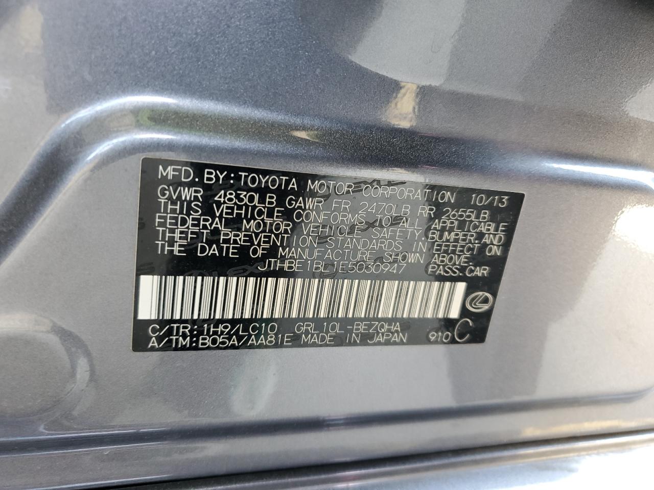 2014 LEXUS Gs350 VIN JTHBE1BL1E5030947 photo 12
