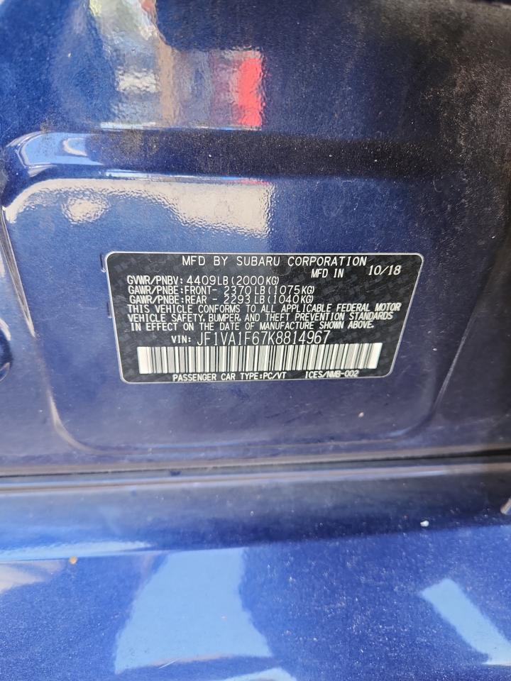 2019 Subaru Wrx VIN JF1VA1F67K8814967 photo 12