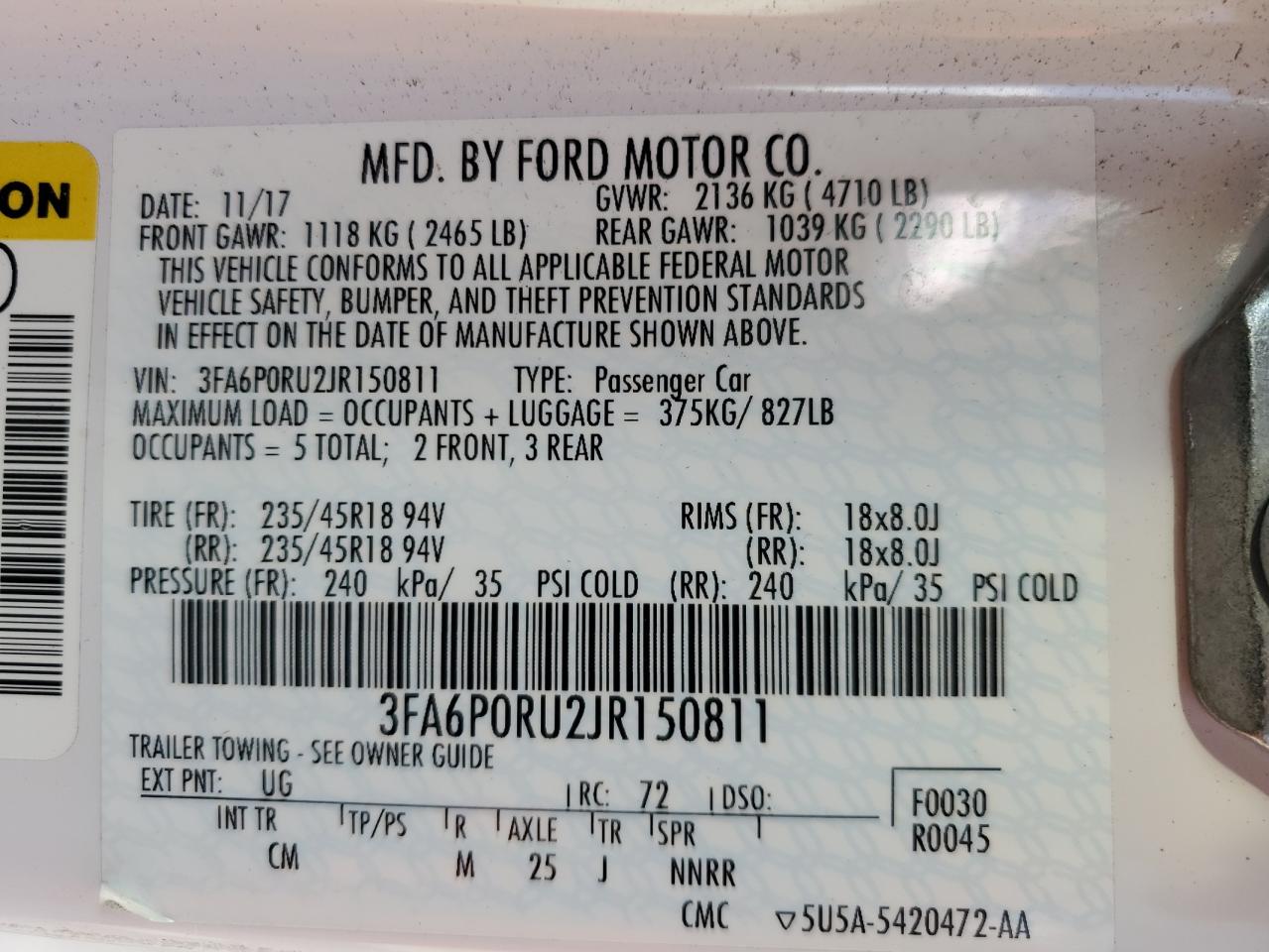 2018 Ford Fusion VIN 3FA6P0RU2JR150811 photo 12