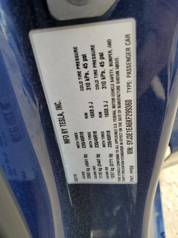 2019 Tesla Model 3 VIN 5YJ3E1EA6KF299360 photo 12
