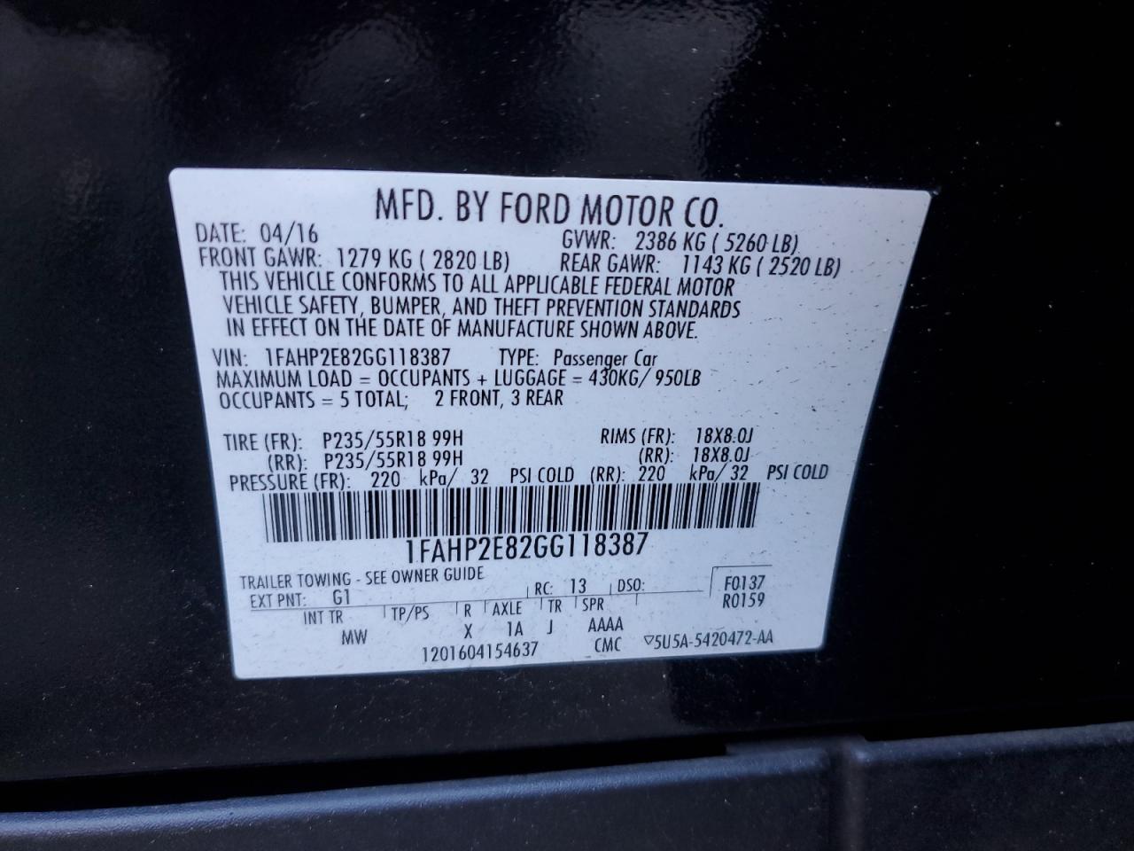 2016 Ford All models VIN 1FAHP2E82GG118387 photo 12
