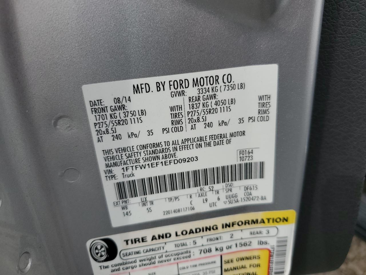 2014 Ford F-150 VIN 1FTFW1EF1EFD09203 photo 12