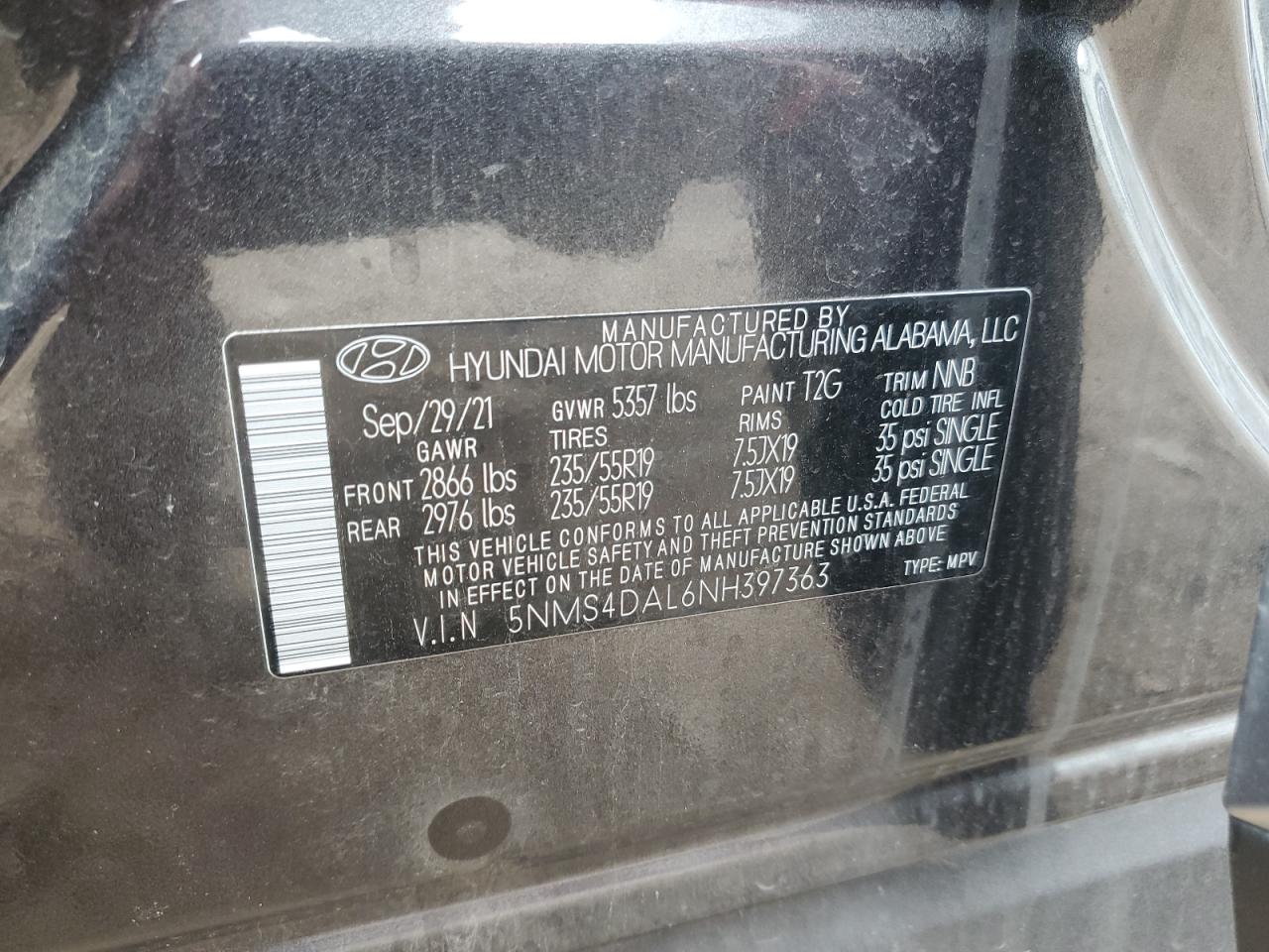 2022 HYUNDAI Santa fe VIN 5NMS4DAL6NH397363 photo 12