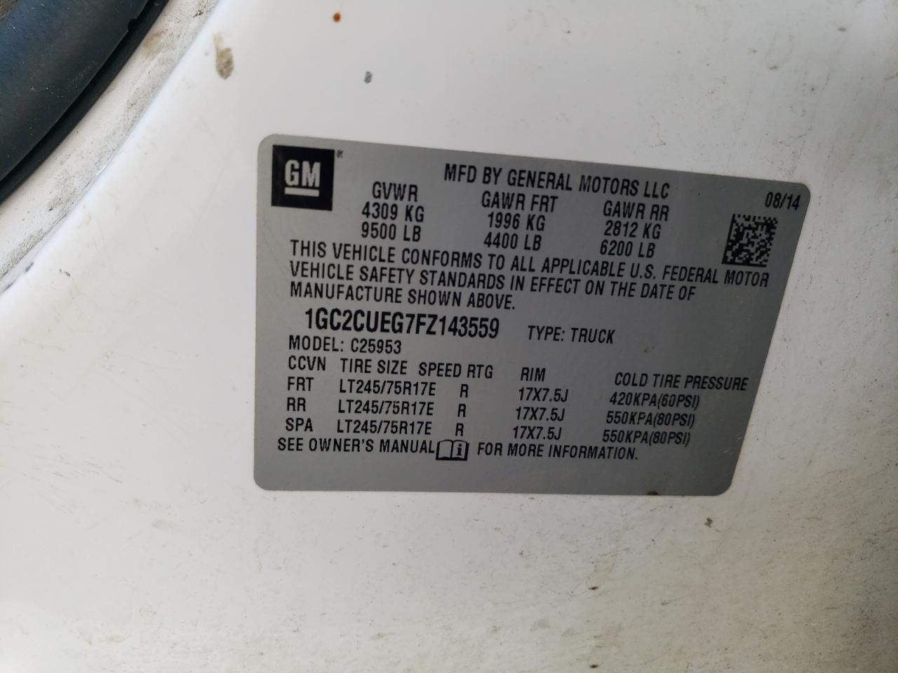 2015 Chevrolet All models VIN 1GC2CUEG7FZ143559 photo 12