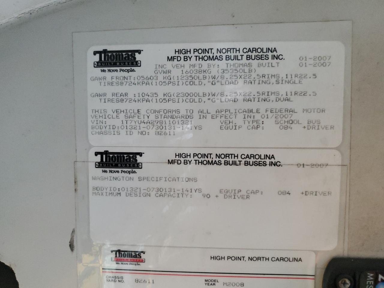 2008 THOMAS Saf-t-line VIN 1T7YU4A2981101321 photo 10