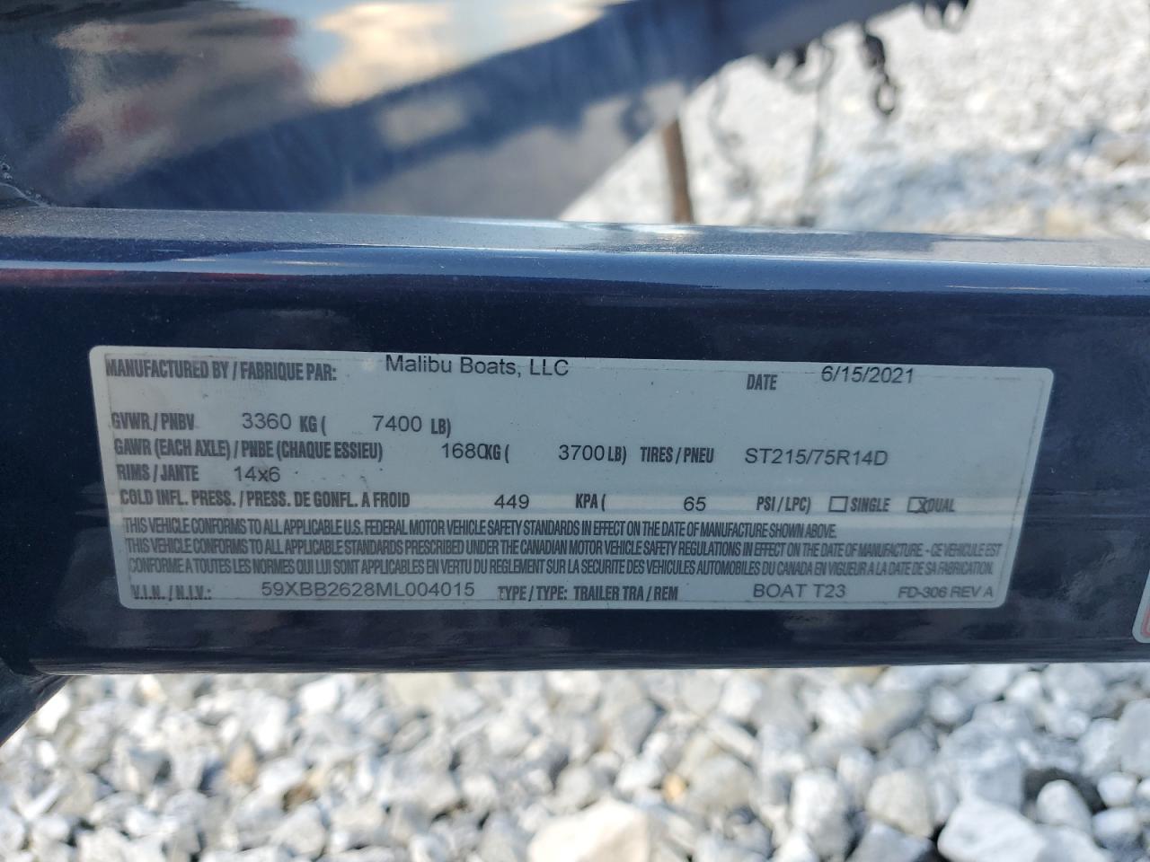 2021 MALIBU BOATS FD-306 REV A BOAT TRAILER VIN 59XBB2628ML004015 photo 10