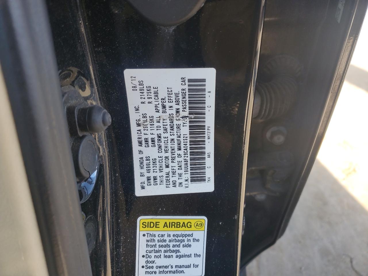 2012 Acura Tl VIN 19UUA8F29CA040521 photo 12