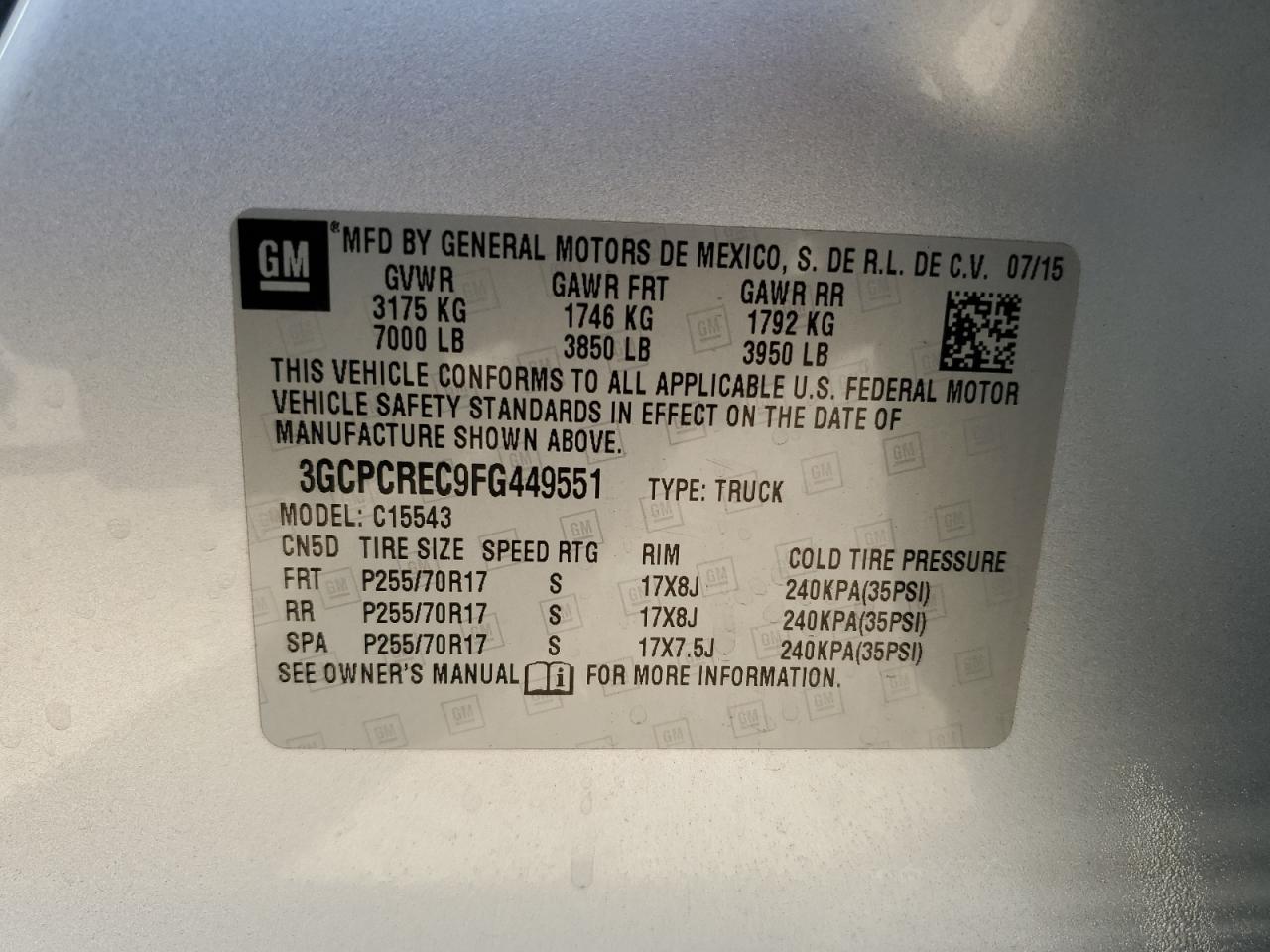 2015 Chevrolet All models VIN 3GCPCREC9FG449551 photo 12