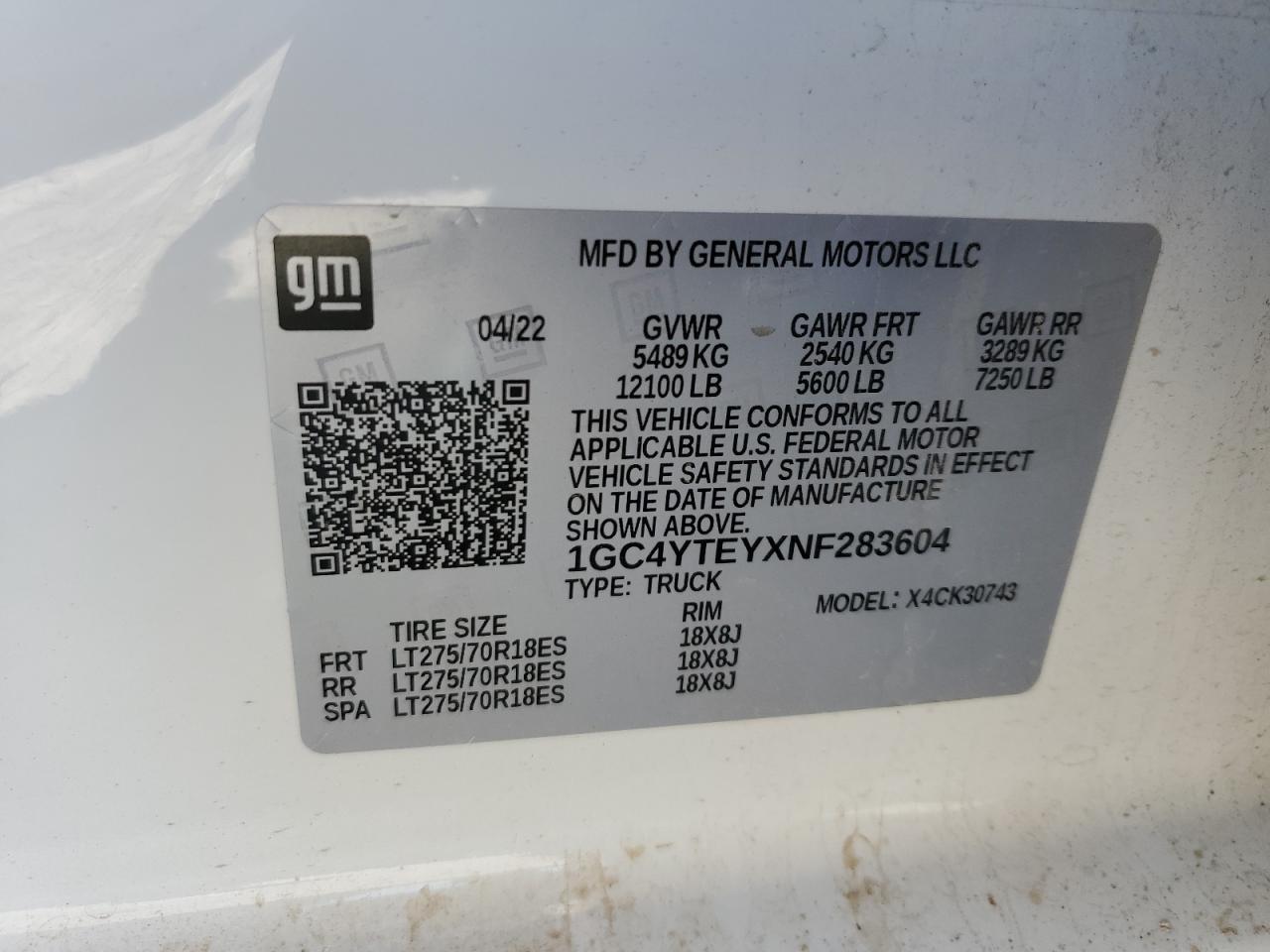 2022 Chev All models VIN 1GC4YTEYXNF283604 photo 12