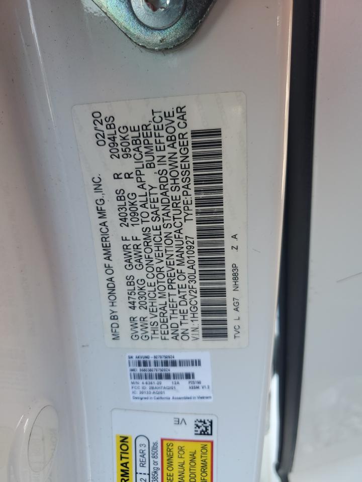 2020 Accord VIN 1HGCV2F30LA010927 photo 12