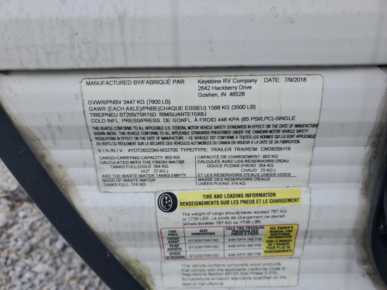 2019 Rv VIN 4YDT26223KH932705 photo 10