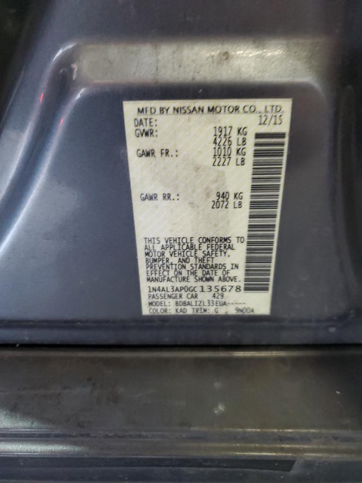 2016 NISS Altima VIN 1N4AL3AP0GC135678 photo 12