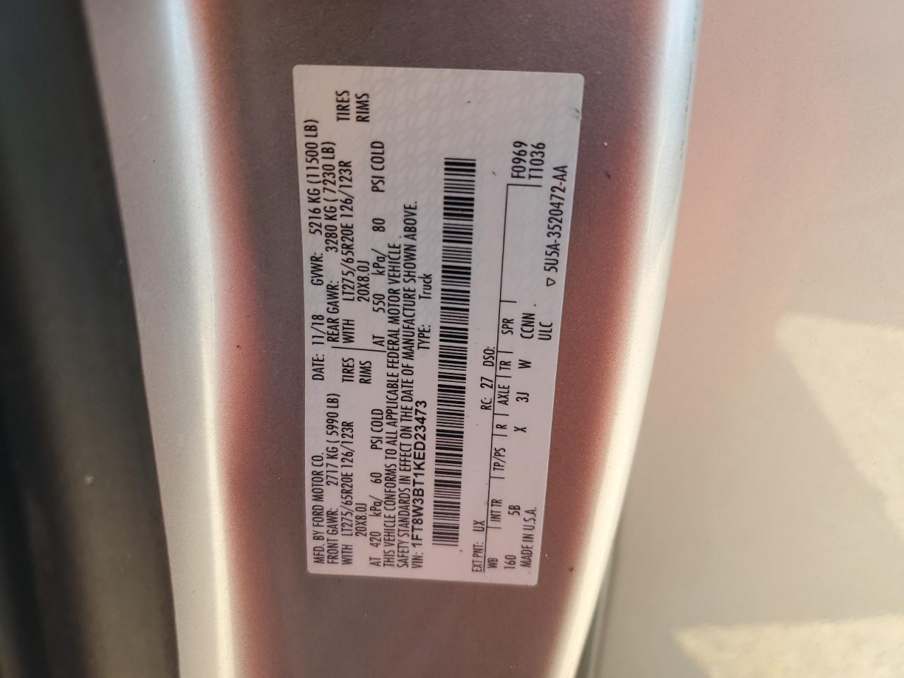 2019 Ford F350 VIN 1FT8W3BT1KED23473 photo 12
