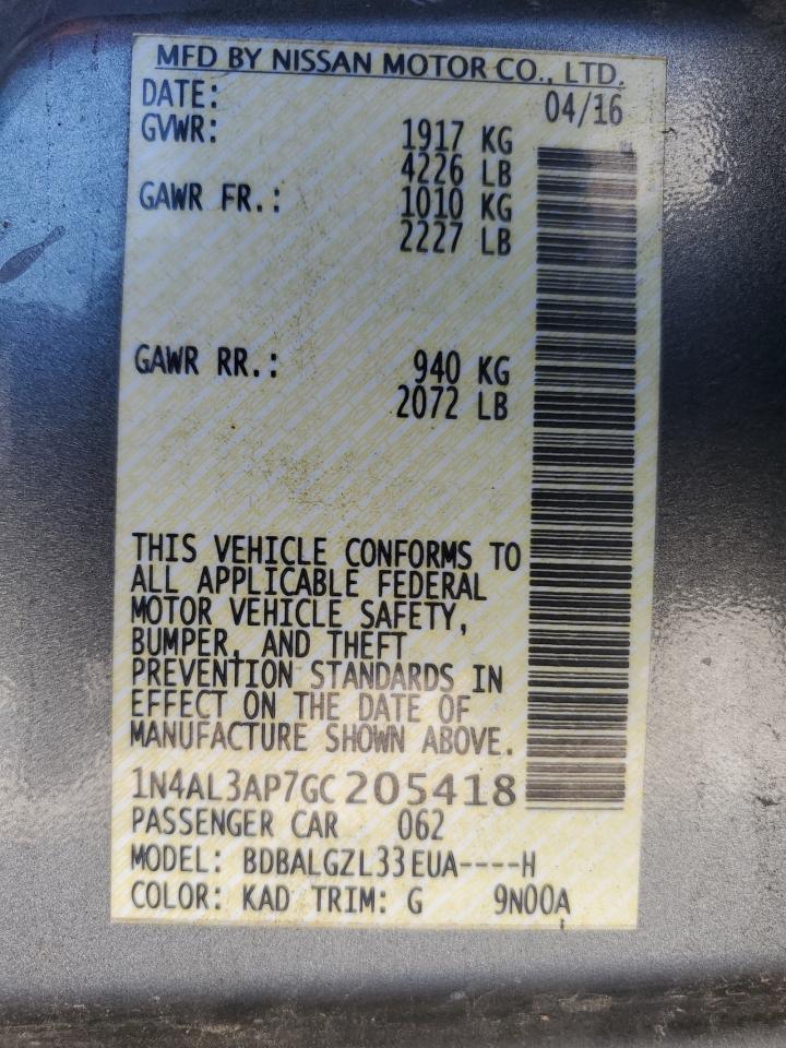 2016 Nissan Altima VIN 1N4AL3AP7GC205418 photo 12