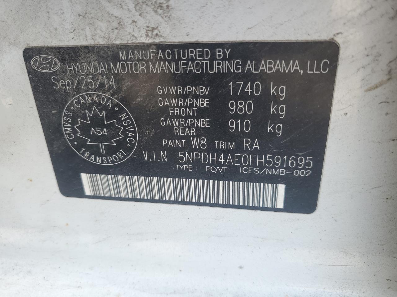 2015 Hyundai Elantra VIN 5NPDH4AE0FH591695 photo 12