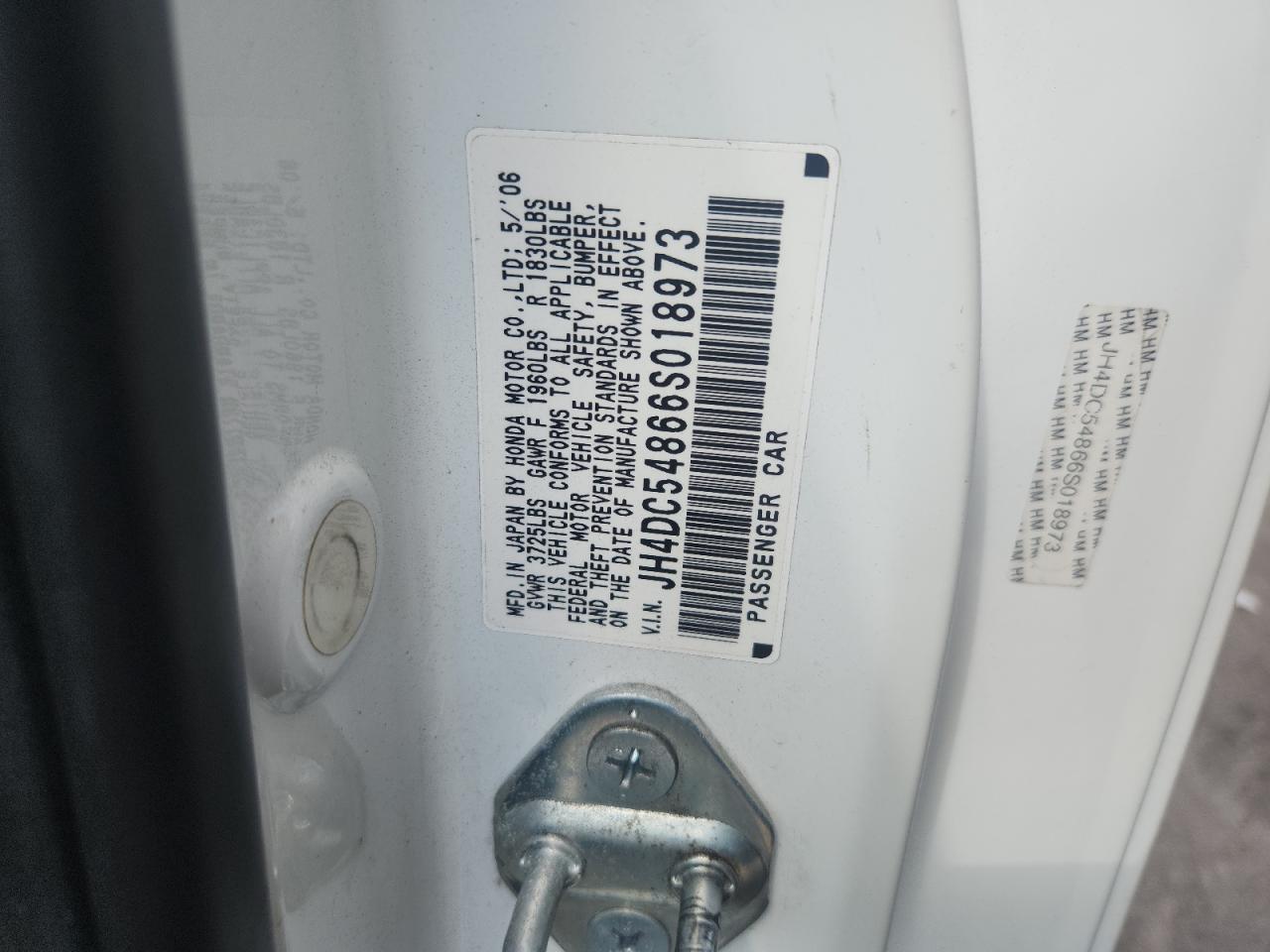 2006 ACURA Rsx VIN JH4DC54866S018973 photo 12