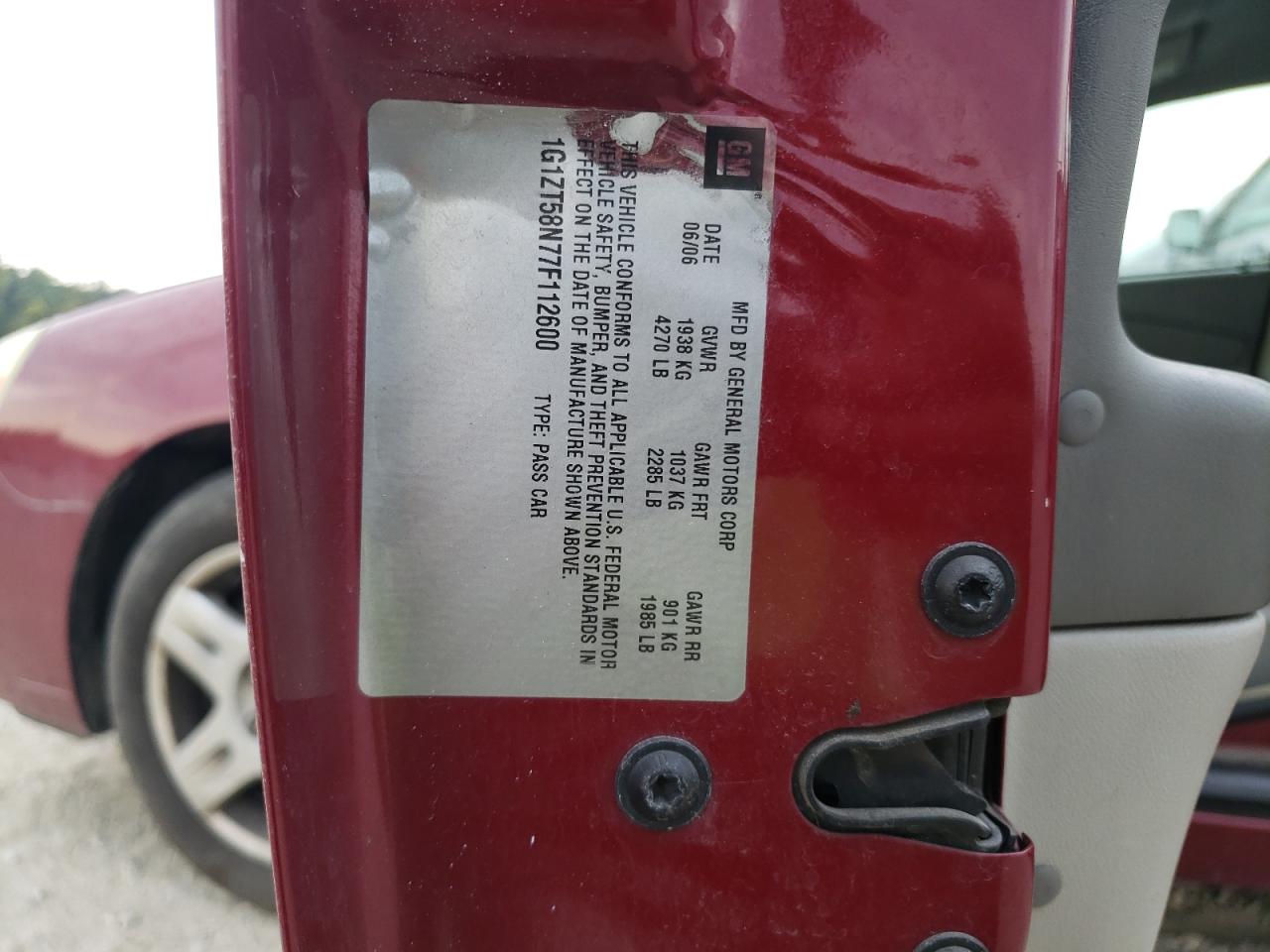 2007 CHEV Malibu VIN 1G1ZT58N77F112600 photo 12