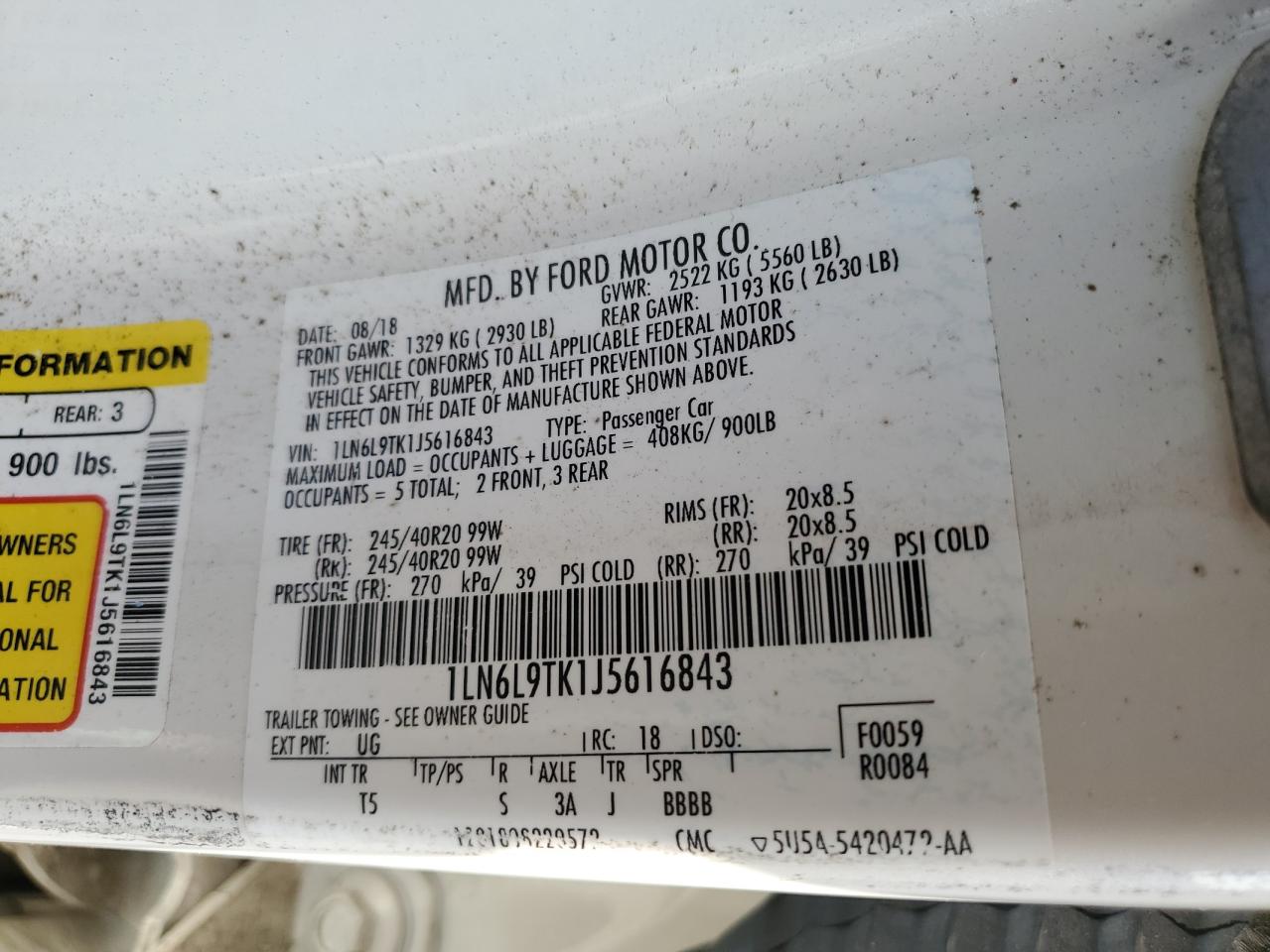 2018 Lincoln Continentl VIN 1LN6L9TK1J5616843 photo 12
