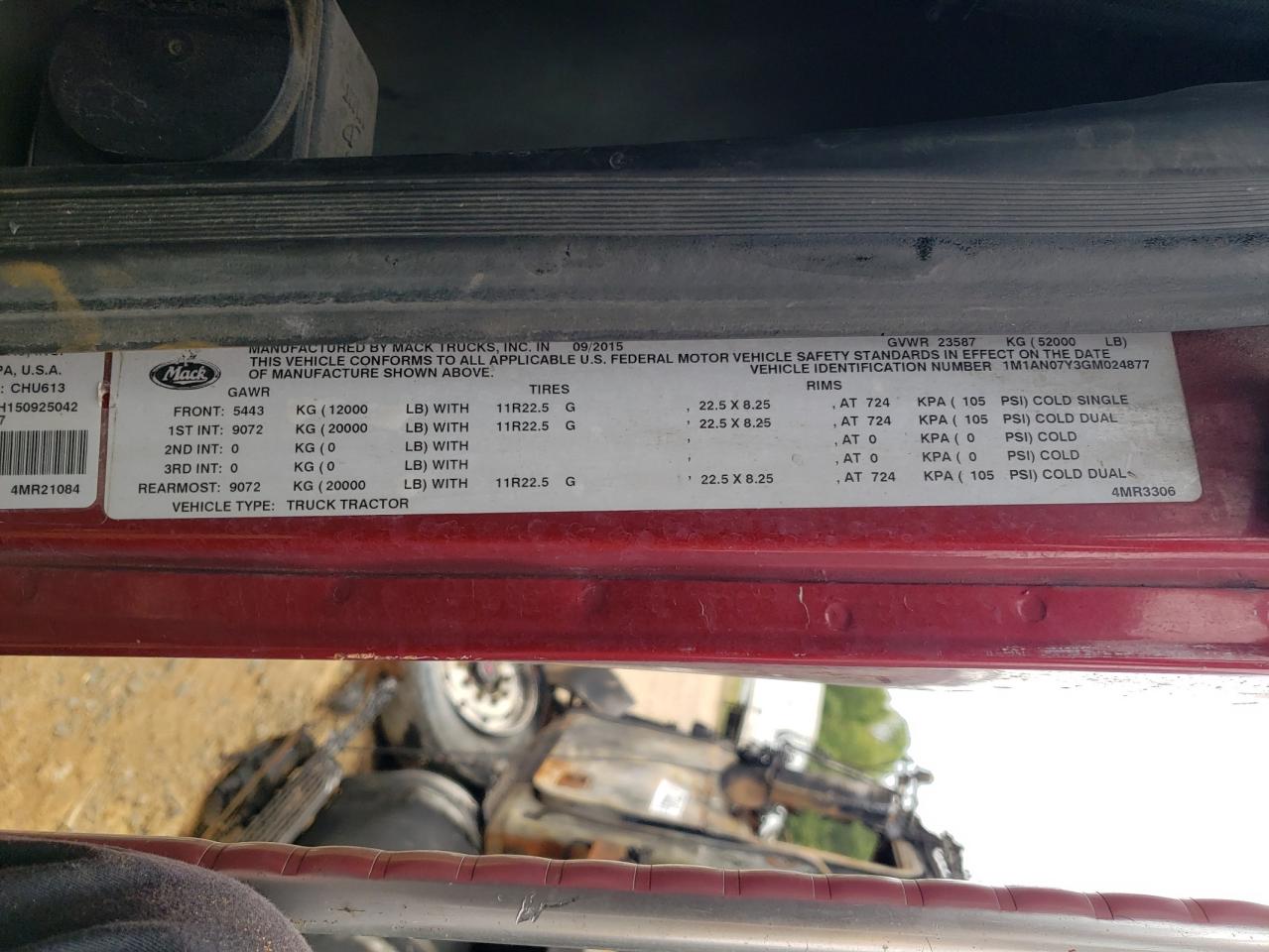 2016 MACK All models VIN 1M1AN07Y3GM024877 photo 10