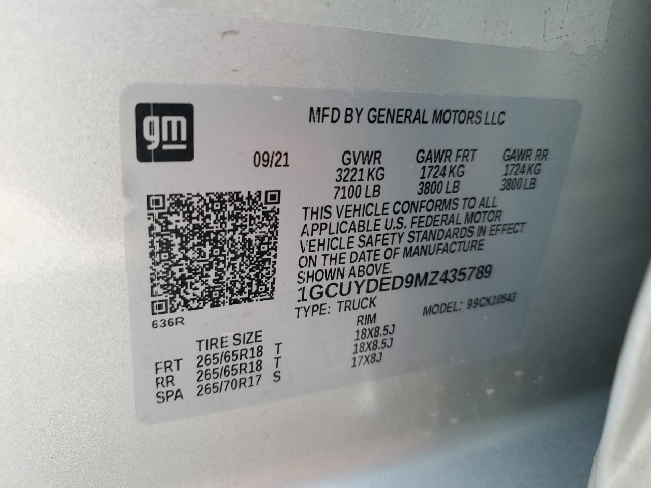 2021 Chevrolet All models VIN 1GCUYDED9MZ435789 photo 12