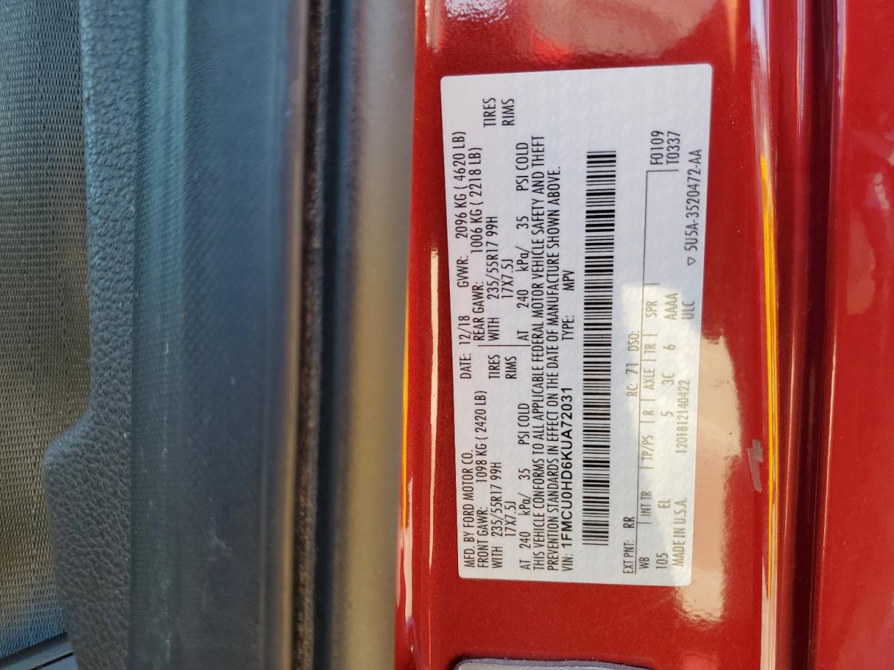 2019 Ford Escape VIN 1FMCU0HD6KUA72031 photo 12