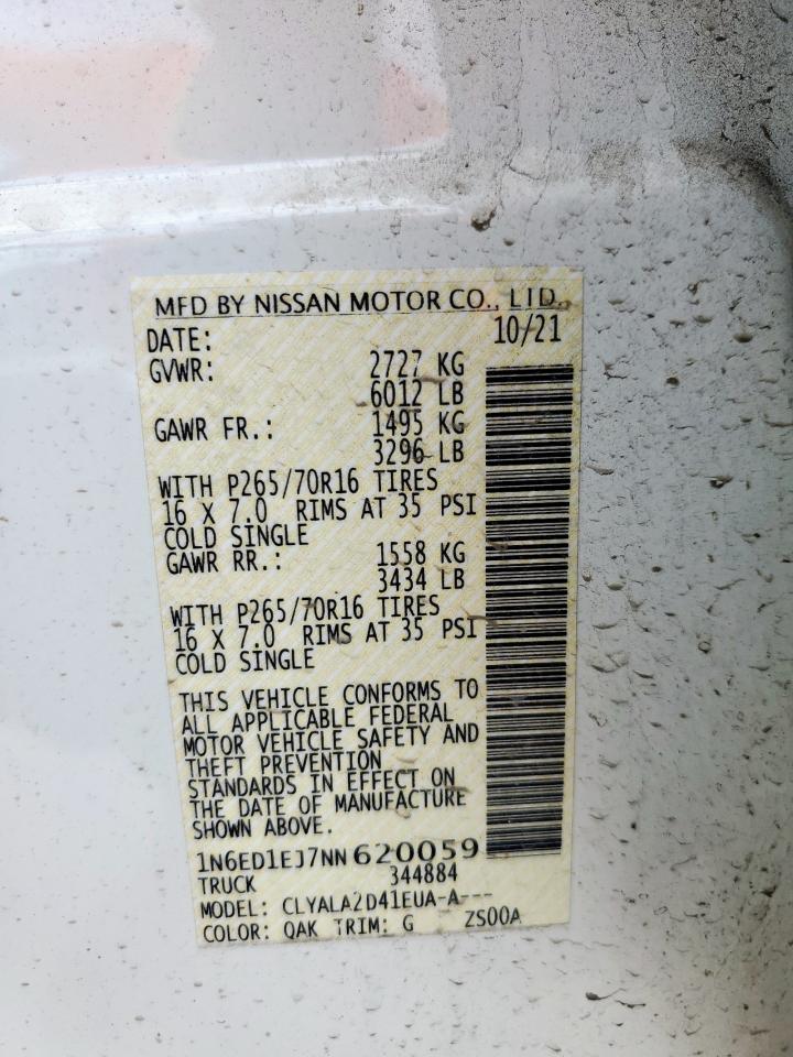 2022 NISS Frontier VIN 1N6ED1EJ7NN620059 photo 12