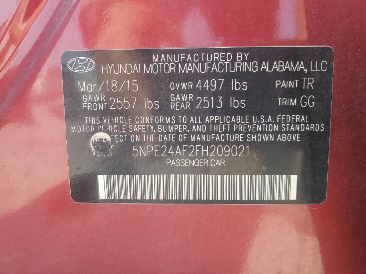2015 HYUNDAI Sonata se VIN 5NPE24AF2FH209021 photo 12