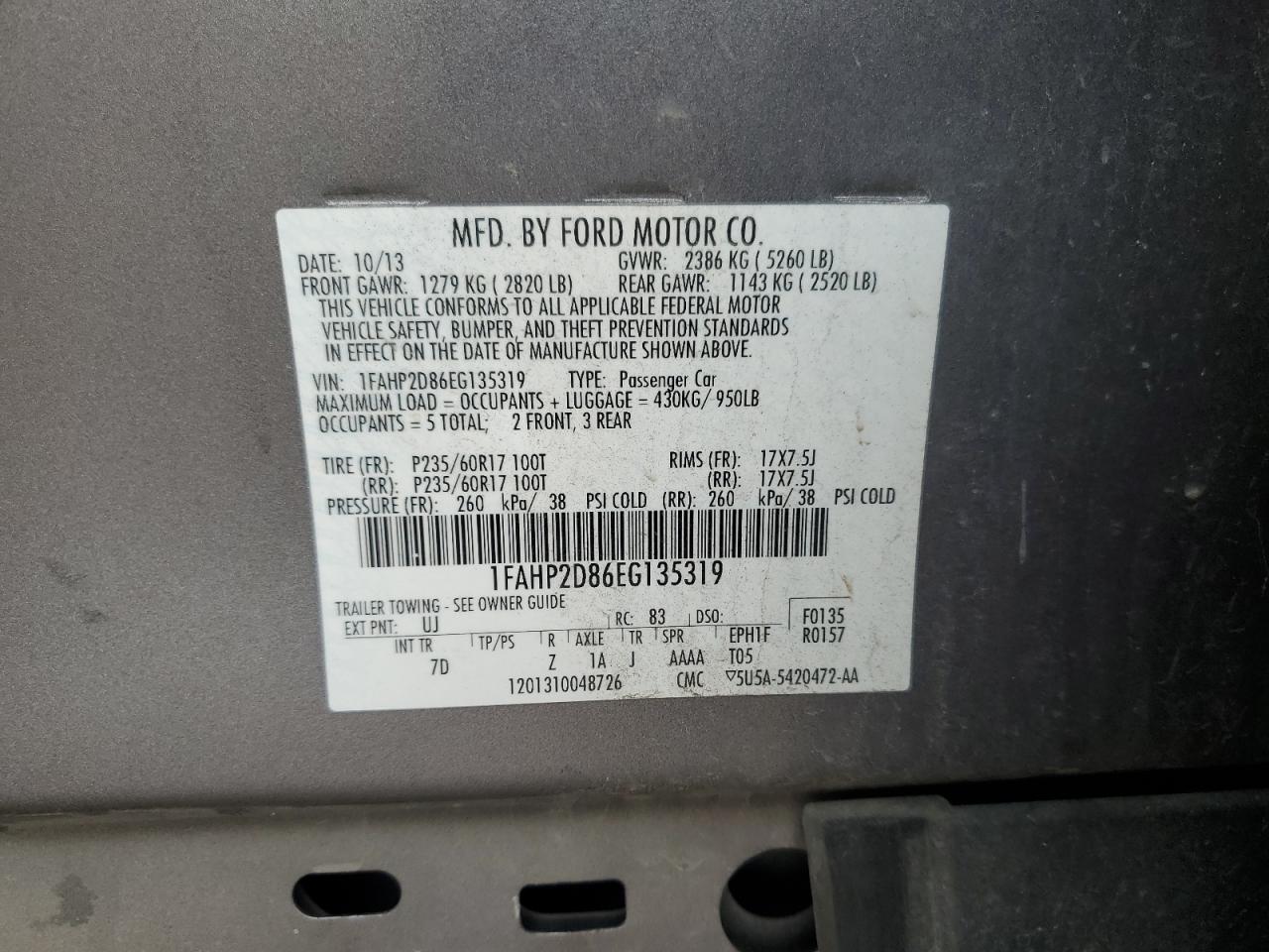 2014 Ford Taurus VIN 1FAHP2D86EG135319 photo 12
