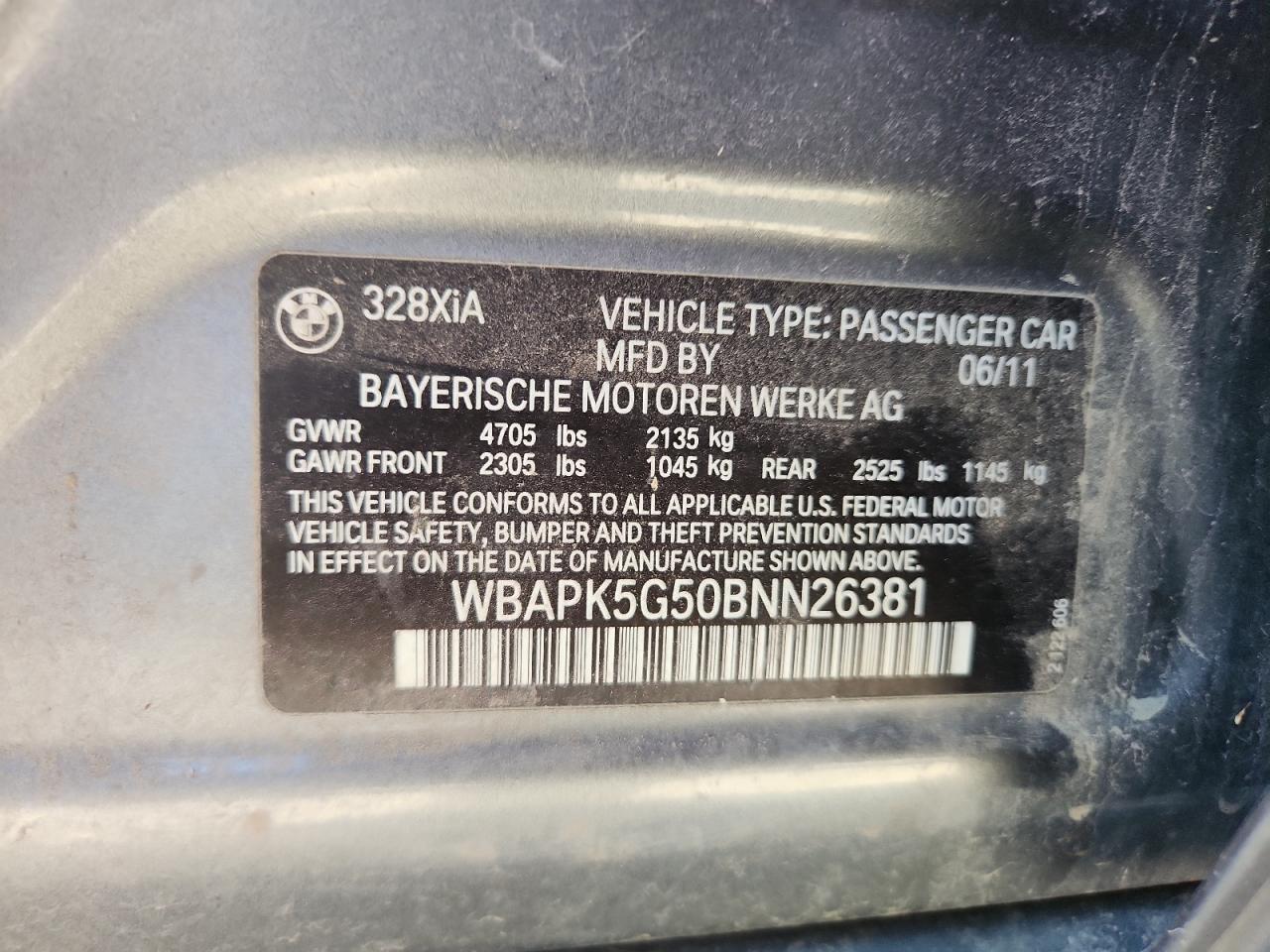 2011 BMW 3 series VIN WBAPK5G50BNN26381 photo 12