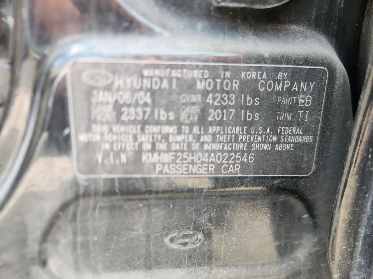 2004 Hyundai Sonata VIN KMHWF25H04A022546 photo 12