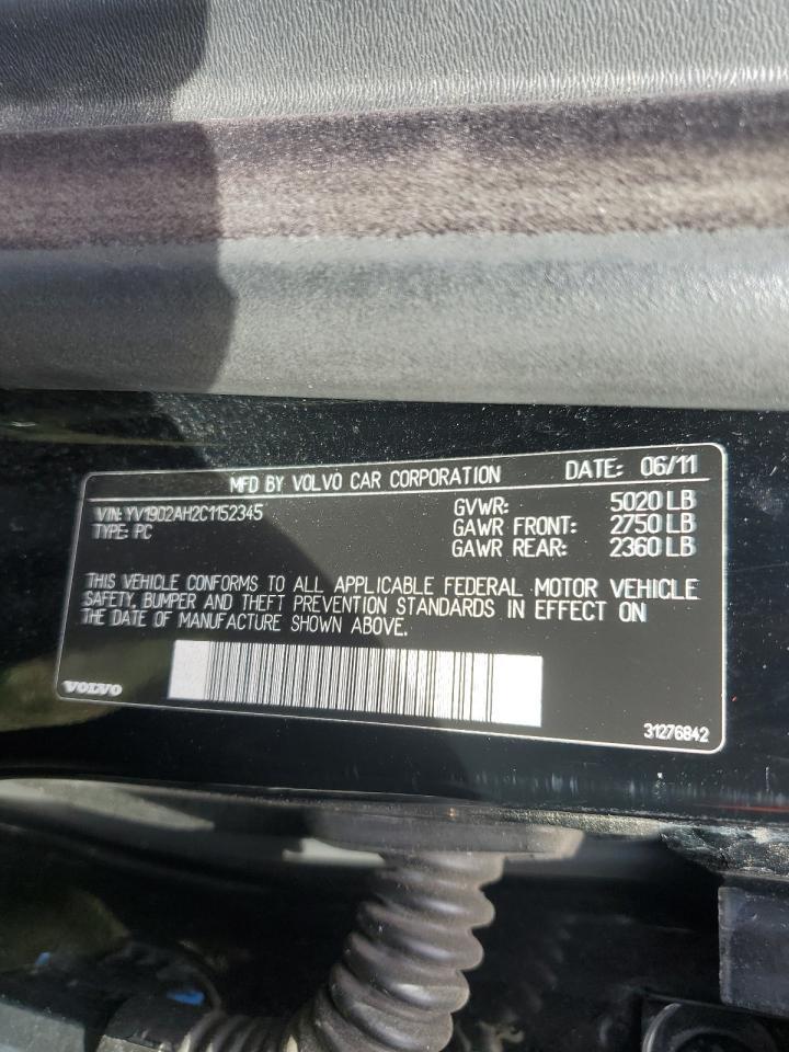 2012 VOLVO S80 VIN YV1902AH2C1152345 photo 10