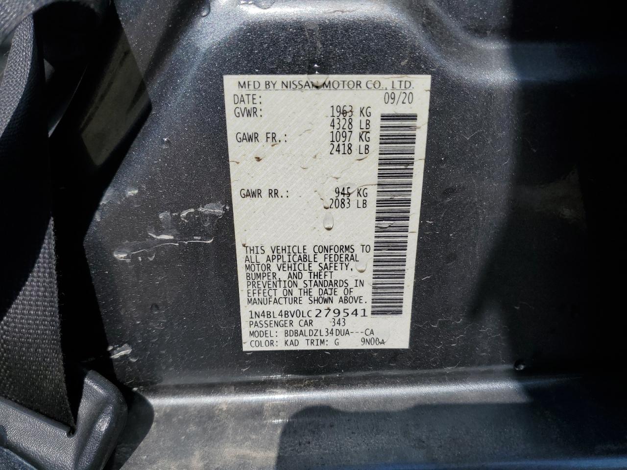 2020 NISSAN Altima s VIN 1N4BL4BV0LC279541 photo 12