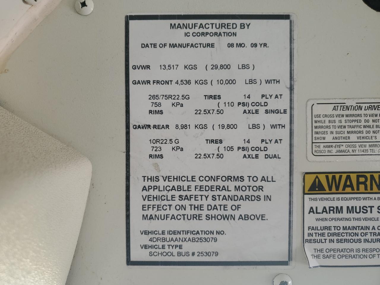 2010 Ic Ce series VIN 4DRBUAANXAB253079 photo 10