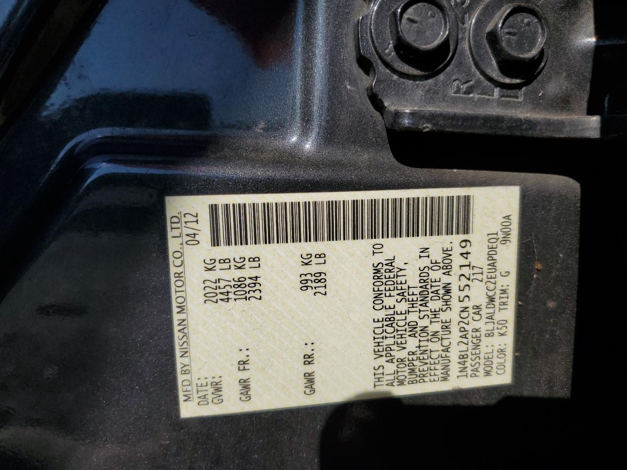 2012 Nissan Altima VIN 1N4BL2AP2CN552149 photo 12