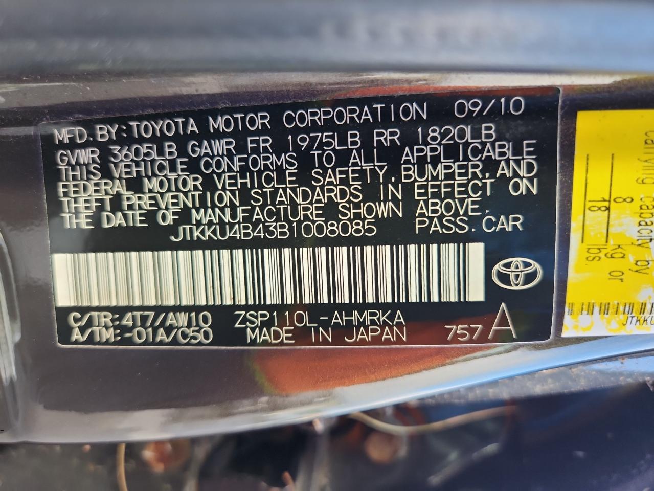 2011 Scion Xd VIN JTKKU4B43B1008085 photo 12